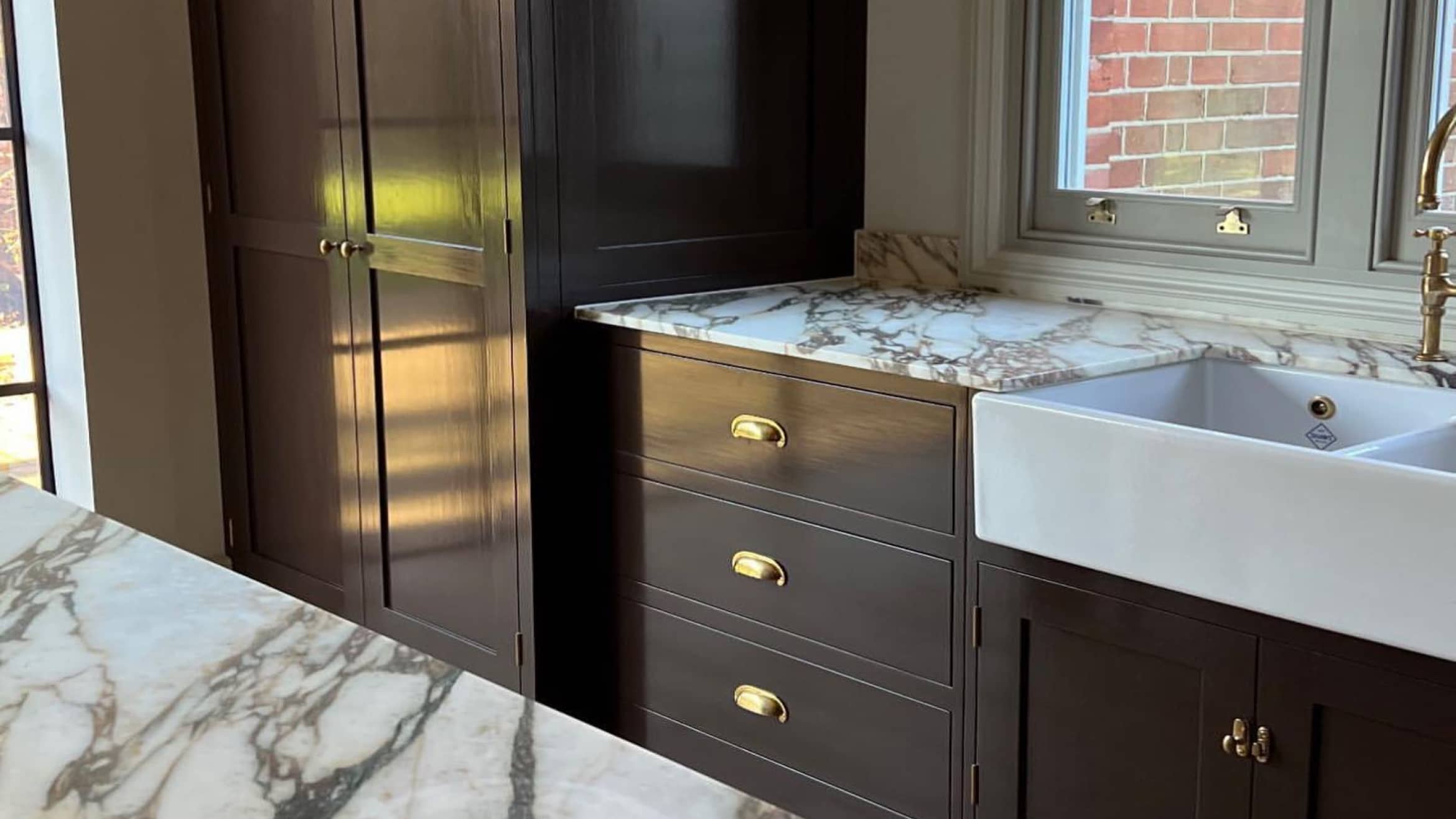 Brushed gloss brown cabinetry kitchen