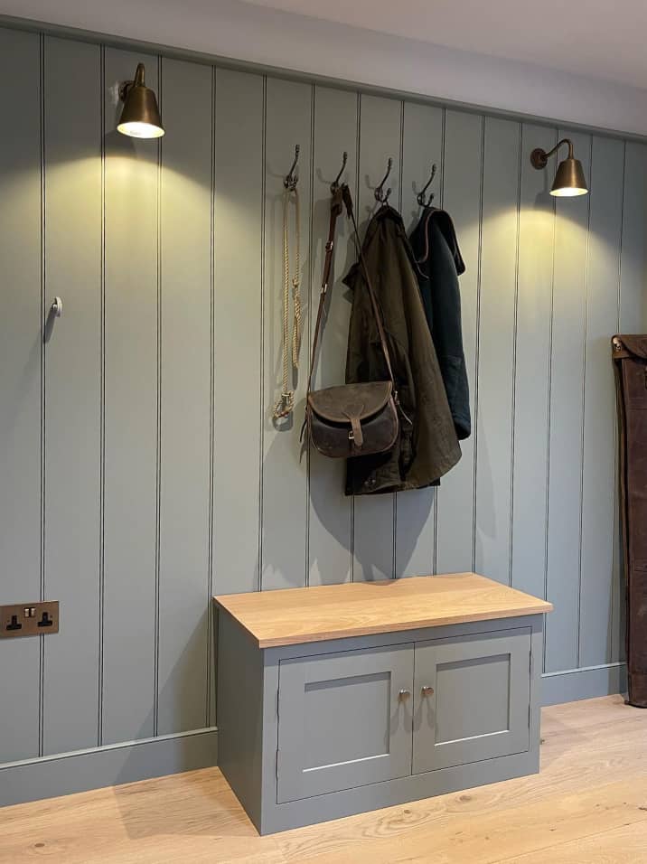 Hallway panelling shoe storage cabinet and seat