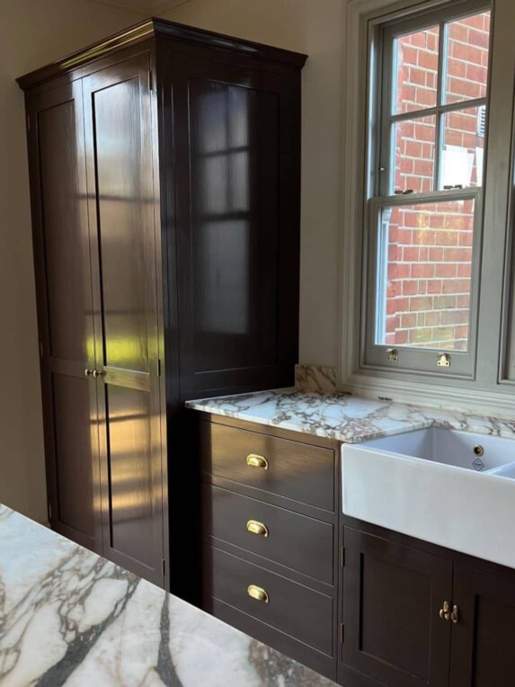 Brushed gloss brown cabinetry kitchen