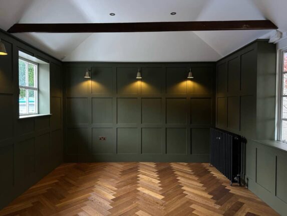 A renovated private dining room wall panelling