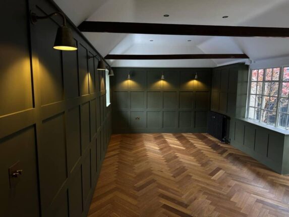 A renovated private dining room wall panelling